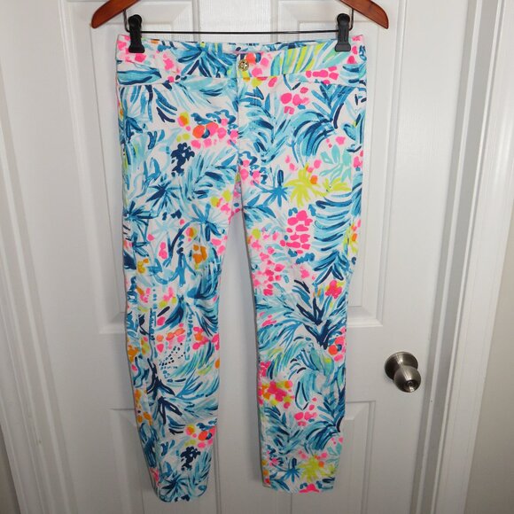 Lilly Pulitzer Kelly Skinny Ankle Pant Serene Blue Tippy Top Jungle Print Size 2 - Picture 1 of 5